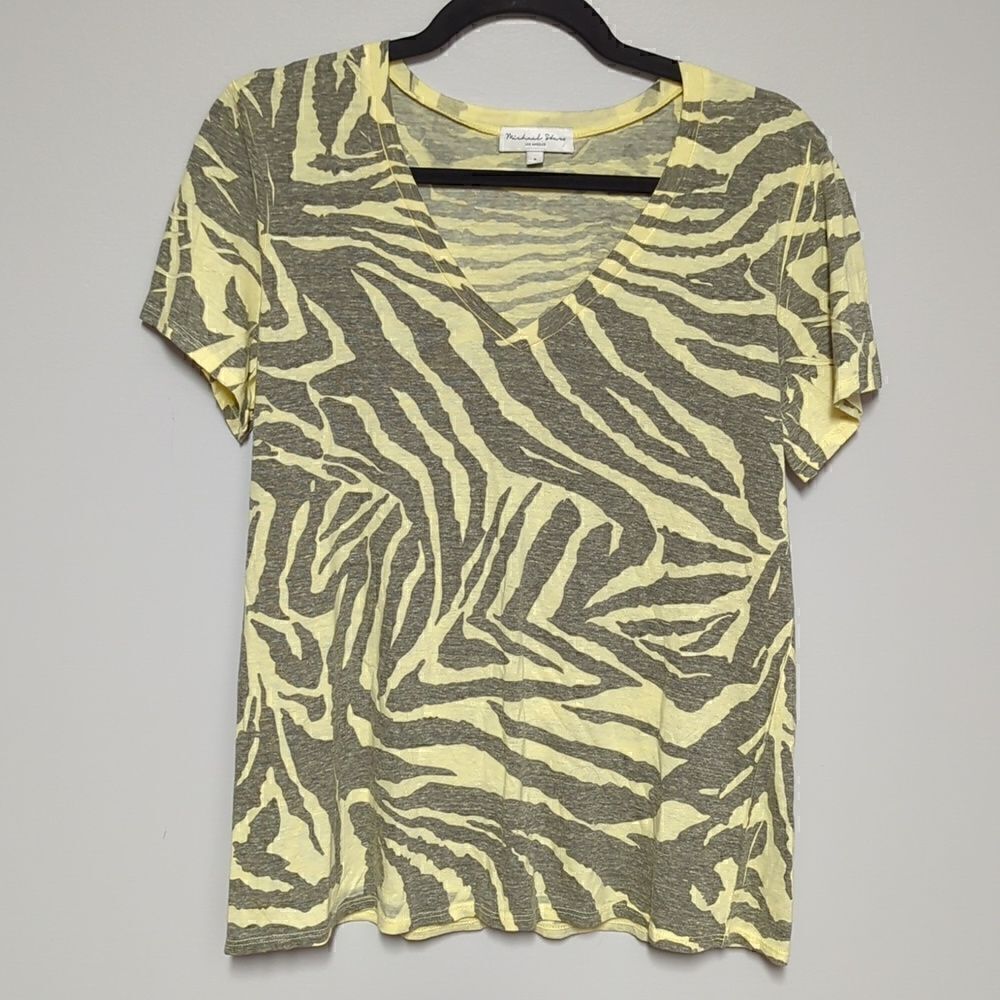 Michael Stars Yellow Zebra V Neck Shirt